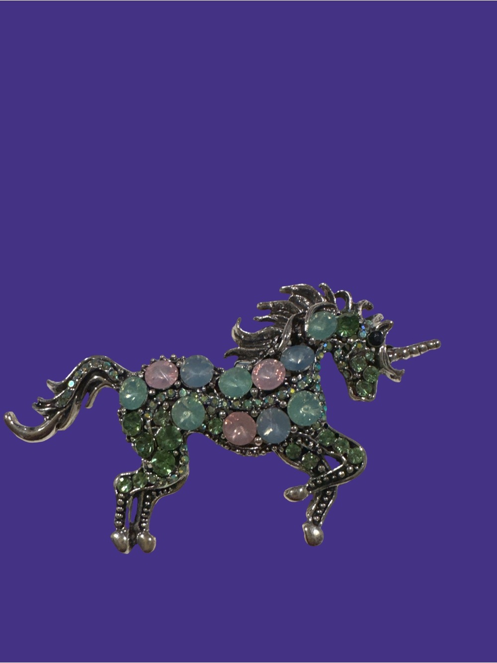 Unicorn Rhinestone Brooch in Green, Pink & Aqua
